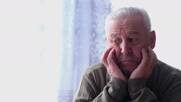 Pensive Senior Senior Man Upset Thoughtful Melancholic Senior Grayhaired Grandfather
