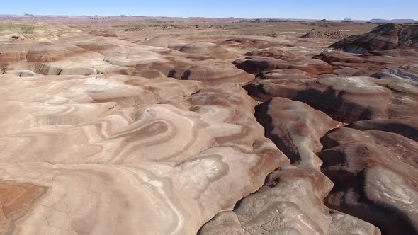 Aerial view flying low over Mars landscape