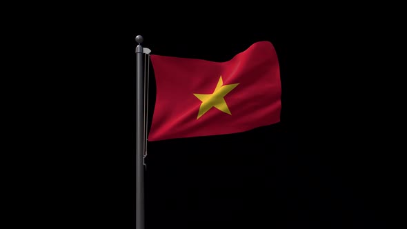 Vietnam Flag On Flagpole With Alpha Channel