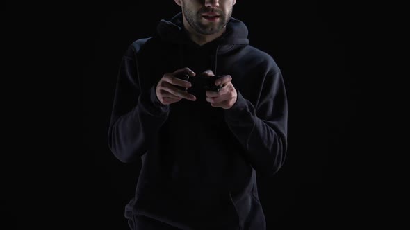 Emotional Male Player Winning Computer Game, Addiction to Virtual Reality