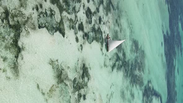 Tanzania Vertical Video  Boat Boats in the Ocean Near the Coast of Zanzibar Aerial View