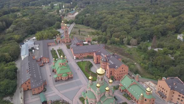 Aerial To Orthodox Monastery Goloseevo in Kyiv, Ukraine