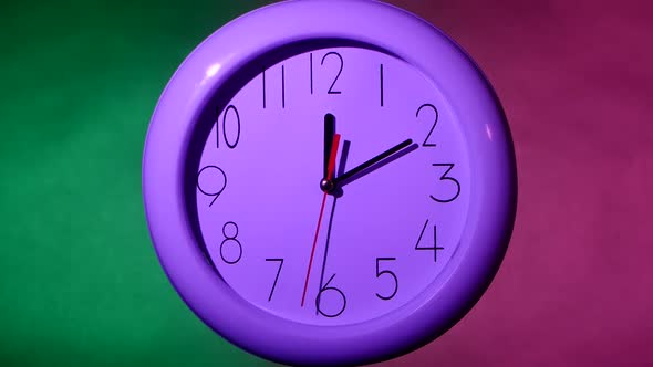 White Clock on Colorful Background, Night