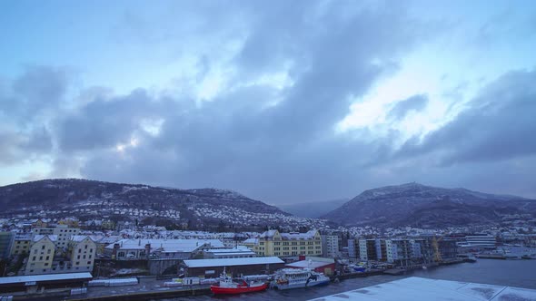 Sunrise in Winter over the City of Bergen, Norway