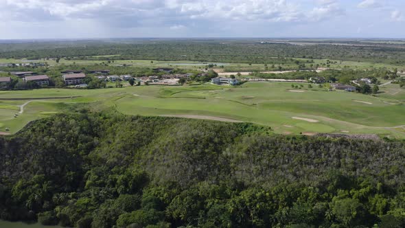 Aerial drone landscape view of a golf course and luxury resort, Casa de Campo La Romana, Dominican R