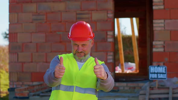 Engineer Architect Looking Approvingly at Camera Showing Thumbs Up Recommending Buying a House