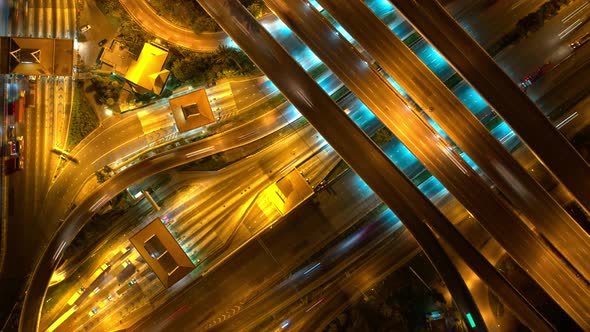 4K : Aerial time lapse in motion drone shot of freeway and interstate traffic