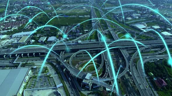 Smart Digital City Highway with Globalization Graphic of Connection Network