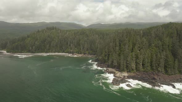 Beautiful Aerial Panoramic Landscape View of the Rocky Pacific Ocean Coast in the Southern Vancouver