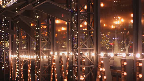 Christmas Mood, Beautiful LED Illumination on Cafe Facade, Holiday Decoration