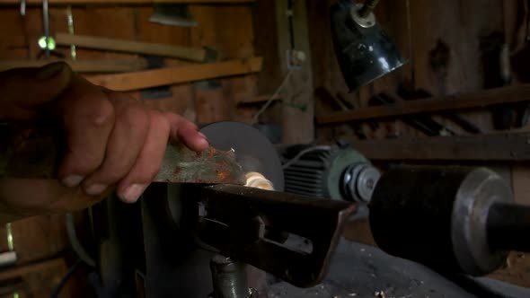 Carpenter Lathing Wood Close Up