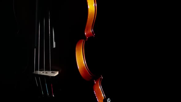 Wooden Violin Rotates in the Dark Studio