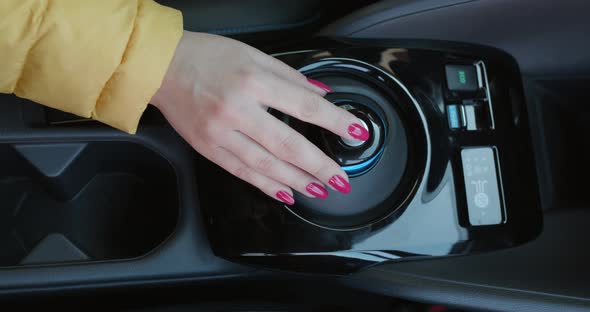 Button Of Car Parking Pushes the Parking Brake Button