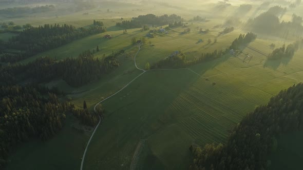 View from above of countryside around Jurgow village. Poland