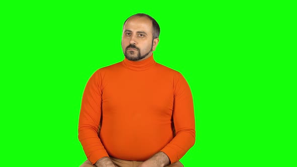 Caucasian Man Thinks Hard Next an Idea Comes To Him. Green Screen