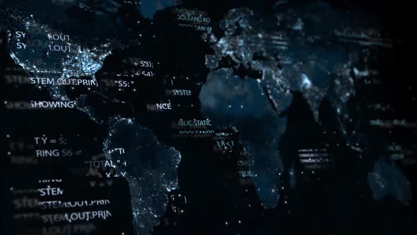 Futuristic Map of the World with Computer Code Code