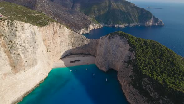 aerial footage from Navagio (Shipwreck) beach - Zakynthos, Greece