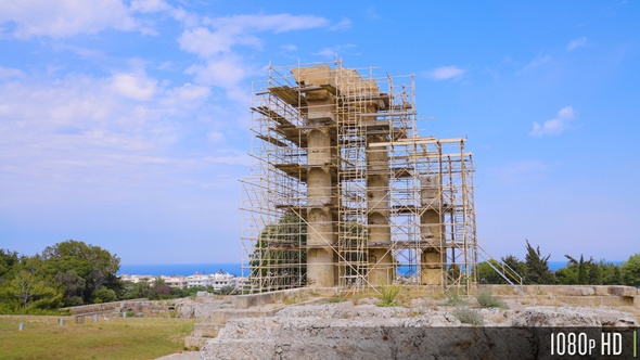 Ruins of the ancient Temple of Apollo in Monte-Smit park, Rhodes, Greece