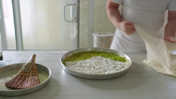 Process of Cooking Traditional Turkish Baklava Pastry