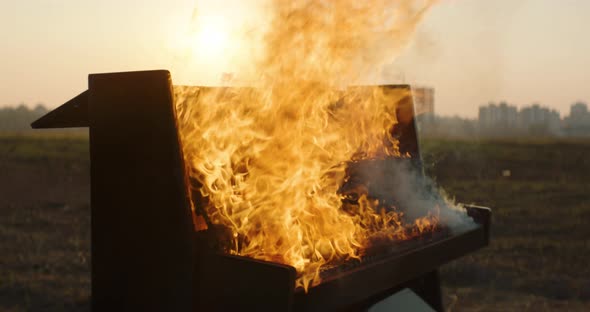  Piano burning with bright flames. 