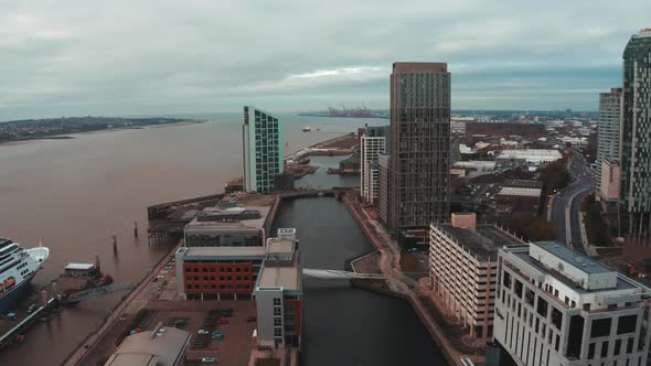 Beautiful Panorama of Liverpool Waterfront in the Evening Sunset