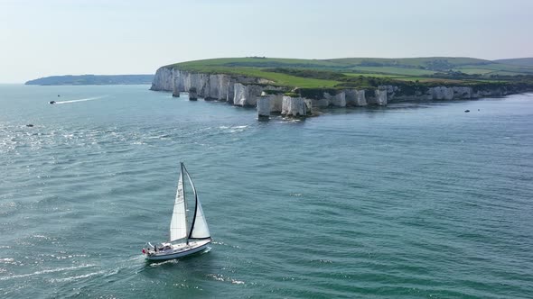 A Sailing Ship at Old Harry Rocks in the UK