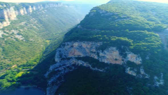 The gorges of the Ardeche in France seen from the sky