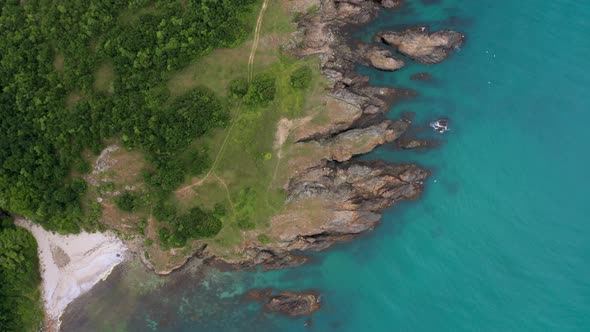 Drone flight above a picturesque rocky coastline