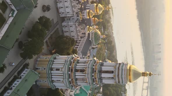 Vertical Video KyivPechersk Lavra in the Morning at Sunrise