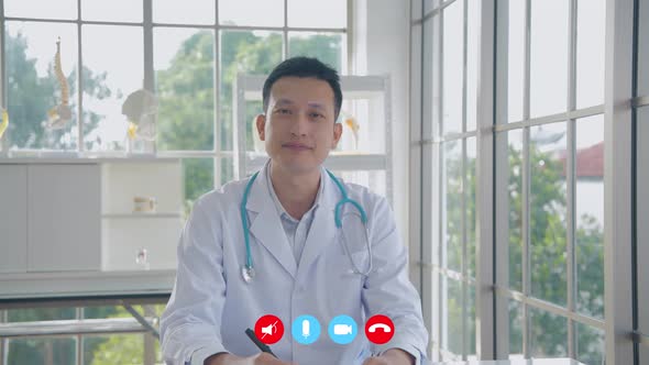 Video calling concept, The doctor is consulting on health problems in the hospital, 4k Resolution