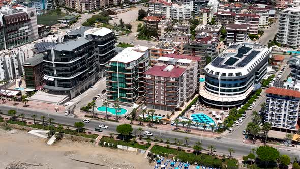 Colorful city Aerial View 4 K Alanya Turkey