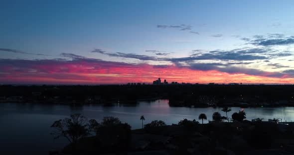 4K Aerial Video of Sunset over St Petersburg, Florida Skyline