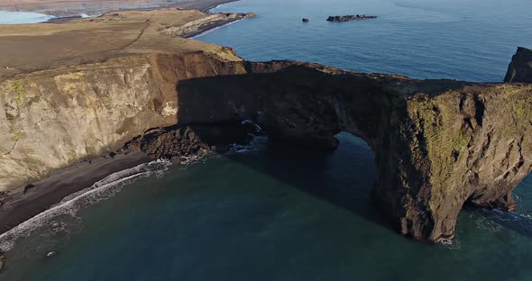 Aerial Dyrholaey Sea Arch Iceland
