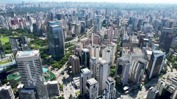 Buildings at Pinheiros highway road at downtown district of Sao Paulo Brazil.