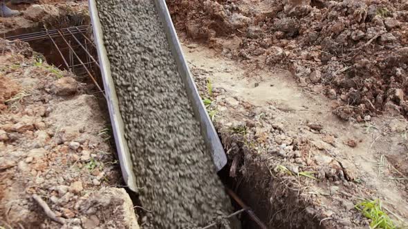 Workers Builders Pour Cement Residential House