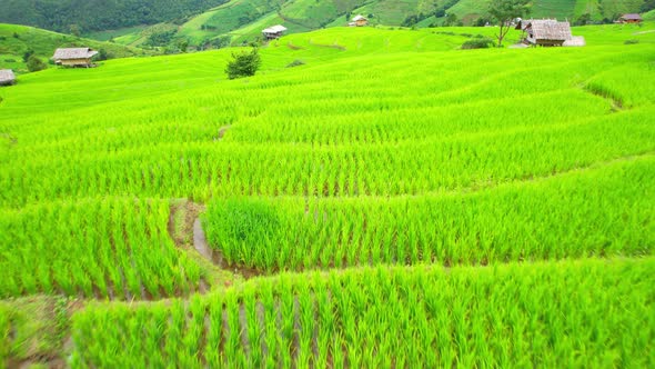 Aerial video of drones flying over rice terraces