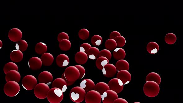 Love and romance hearts drawn on colored balls are falling Isolated by the Alpha channel
