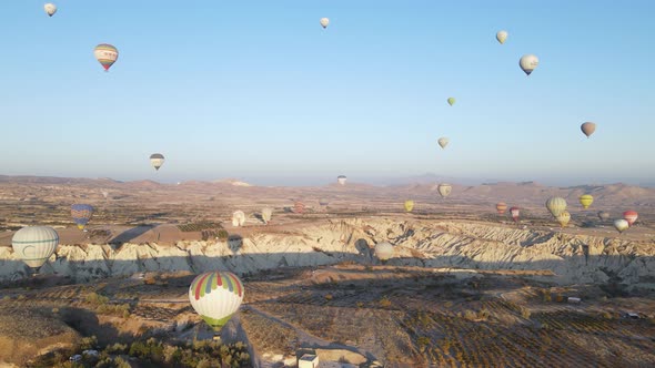 Aerial View Cappadocia Turkey  Balloons Sky