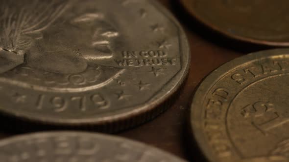 Rotating stock footage shot of American monetary coins