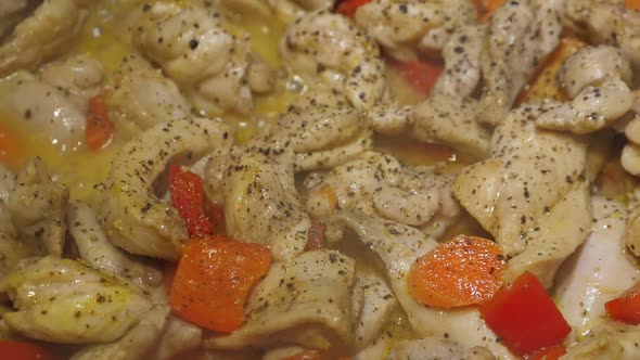 Cooking Chicken in Teriyaki Sauce on Frying Pan