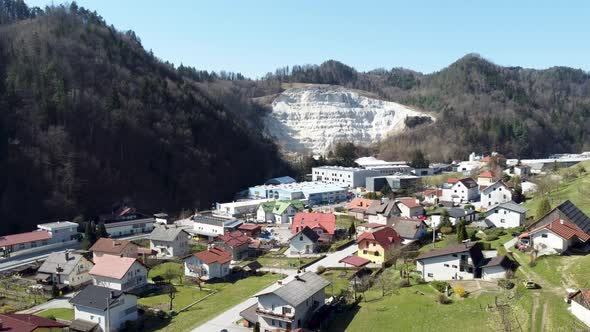 Picturesque detached houses, Resort town of Lasko, Slovenia. Aerial ascending shot