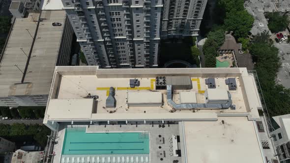 Aerial reveal of high-rise apartments in Atlanta, Georgia