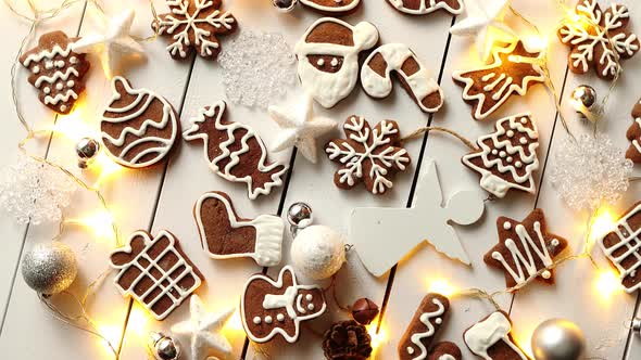 Christmas Sweets Composition. Gingerbread Cookies with Xmas Decorations