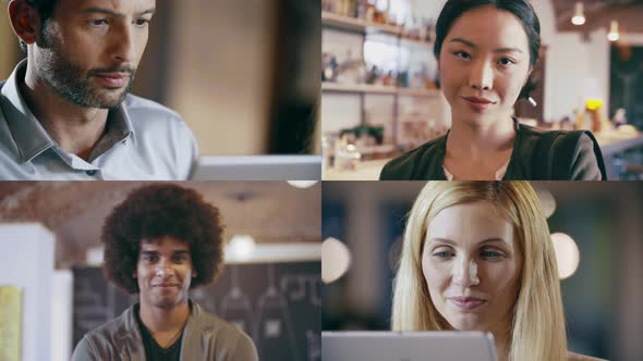 PC Screen of Remote Conference with Multi Ethnic team.Business Video Call Interface. Four People