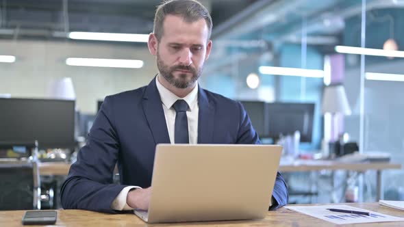 Young Businessman Working on Laptop on Office Desk