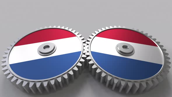 Flags of the Netherlands on Moving Cogwheels