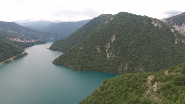 Drone View of Lake Piva Between the Mountains