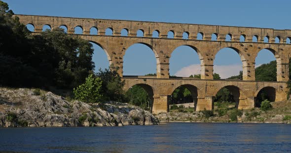 The Roman Bridge Pont du Gard and the Gardon River,Resmoulins, Gard, Occitanie,France