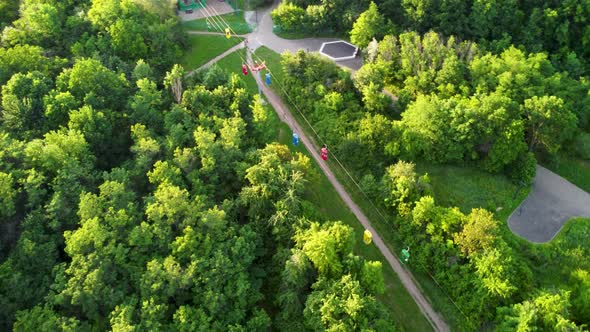 Cable car attraction aerial arc view, Kharkiv city