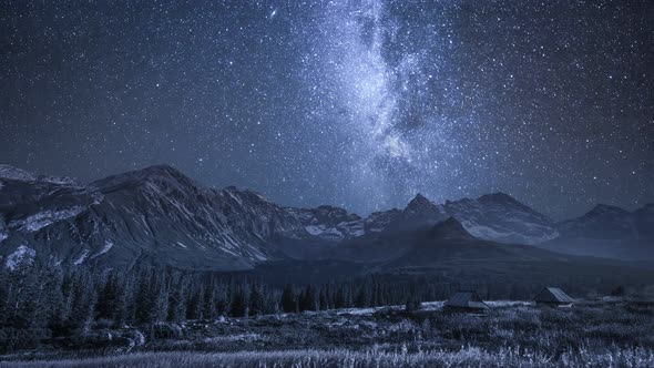 Milky way over mountain valley, Tatras in Poland alt